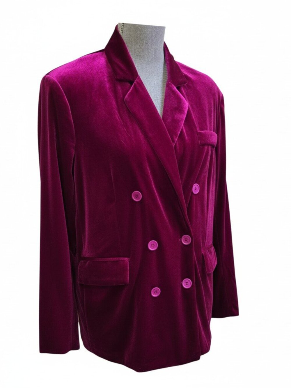 New York & Co Women's Double Breasted Fuchsia Velvet Blazer Medium NWT